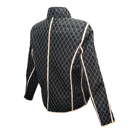 Reversible Quilted Jacket Womens M Lightweight Beige & Black Diamond Pattern Ful - Picture 9 of 14